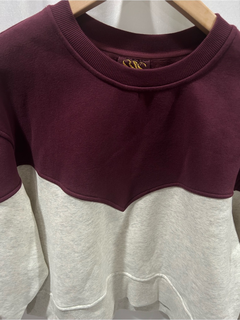 LN Myla Colorblock Burgandy and Heathered Gray Pullover Sweatshirt - Picture 3 of 5